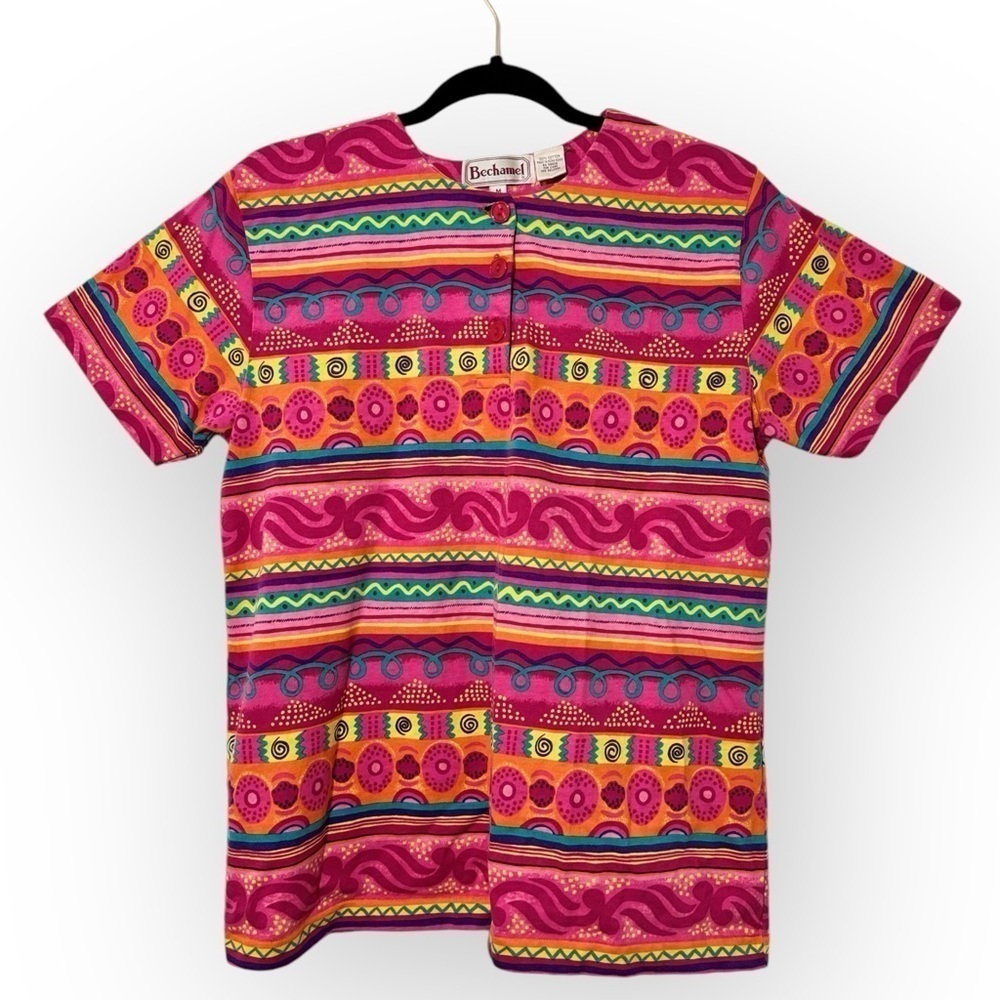 Vintage Bechamel Pink and Yellow Boxy Graphic Top Sz Medium